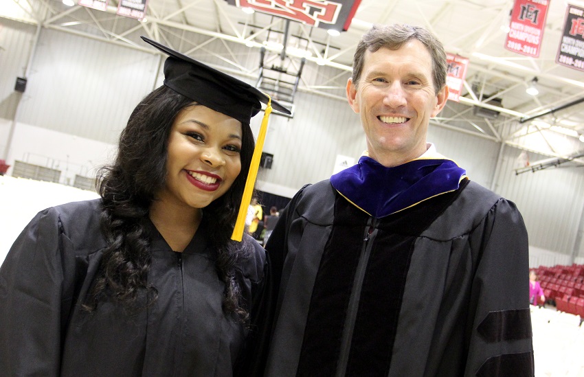 Kelsey Hearn, at left, is congratulated by East Mississippi Community College President Dr. Scott Alsobrooks during the college’s May 4 commencement ceremony on the Scooba campus. Hearn, who was among the graduates, will graduate from Kemper County High School May 24. Kelsey Hearn, at left, is congratulated by East Mississippi Community College President Dr. Scott Alsobrooks during the college’s May 4 commencement ceremony on the Scooba campus. Hearn, who was among the graduates, will graduate from Kemper County High School May 24.