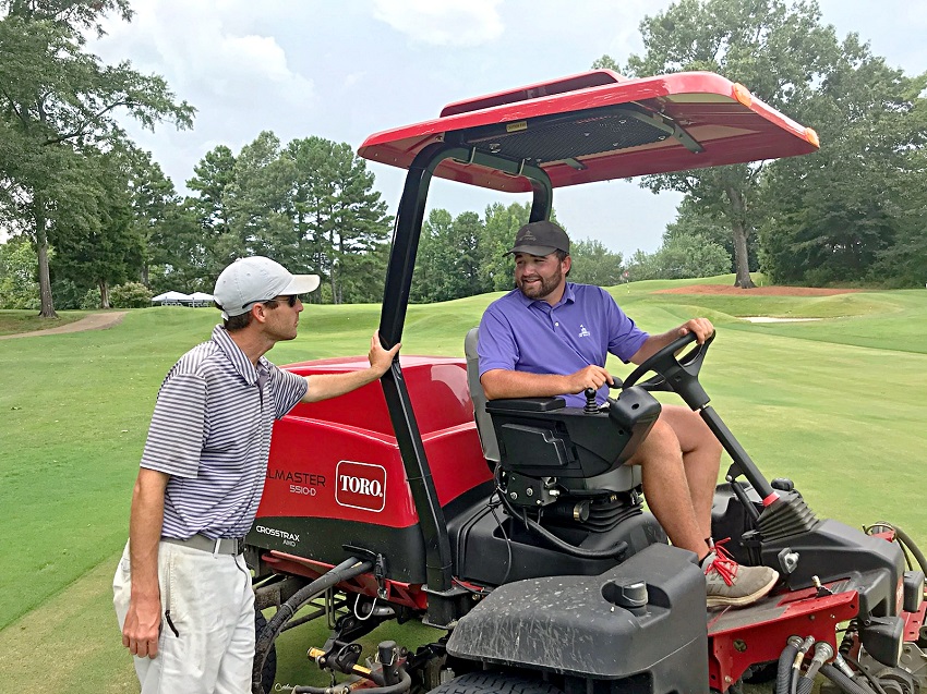 Old Waverly Golf Club Assistant Golf Superintendent Zak Holloway, at left, and golf course laborer Gill Wilkerson have been busy preparing the golf course for the United States Golf Association’s 2019 U.S. Women’s Amateur Championship. Wilkerson is among seven former, current and future students of East Mississippi Community College’s Golf & Recreational Turf Management students who will be working during the event. Old Waverly Golf Club Assistant Golf Superintendent Zak Holloway, at left, and golf course laborer Gill Wilkerson have been busy preparing the golf course for the United States Golf Association’s 2019 U.S. Women’s Amateur Championship. Wilkerson is among seven former, current and future students of East Mississippi Community College’s Golf & Recreational Turf Management students who will be working during the event.
